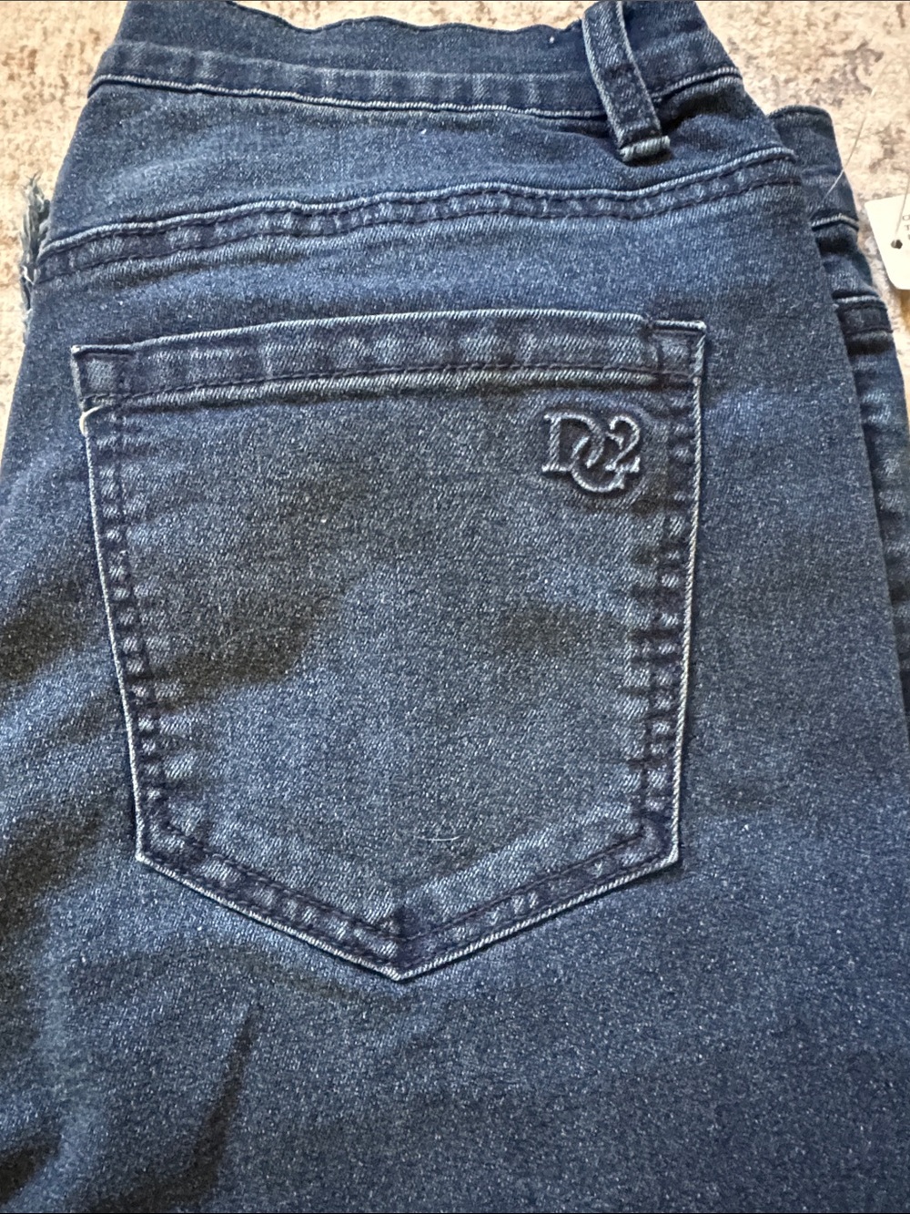 DG2 by Diane Gilman Dark Blue Embroidered Fringe Hem Cropped Jeans. 25 Inseam - Picture 3 of 5